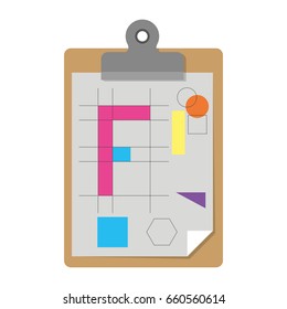 white background with colorful silhouette of table notepad with sheet and geometric design vector illustration