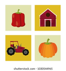 white background with colorful squares with farm icons