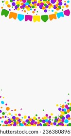White background with colorful streamers hanging on top