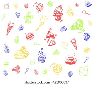 white background with colorful sweets