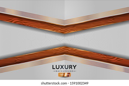 White background combine with wood texture and golden lines. Luxurious modern background design