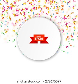 White background with confetti and design element. Vector illustration