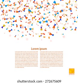 White background with confetti and design element. Vector illustration