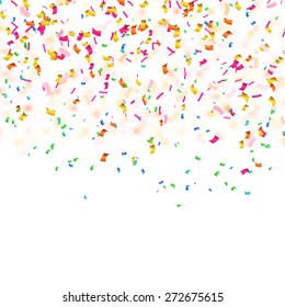 White background with confetti and design element. Vector illustration