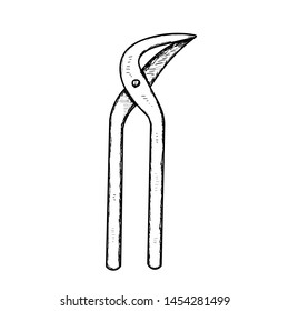 white background, construction tool, pliers, sketch