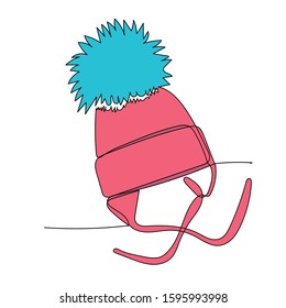 white background, continuous line drawing winter hat