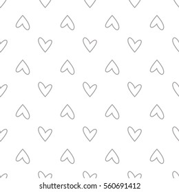 White background with contour grey hearts polka dots. Seamless vector pattern eps 10. Simple repeating texture. For Valentine's Day and Wedding. Gift wrap, print, fabric, textile fond.