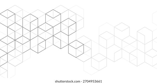 White background from cubes and lines. Abstract architecture. Linear geometric drawing. Vector illustration.