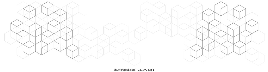 White background from cubes and lines.Linear geometric drawing.Abstraction,Vector illustration.