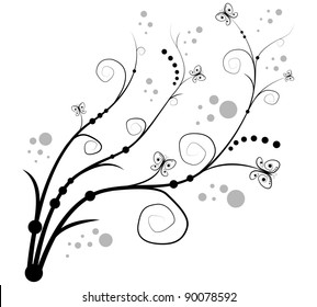 white background  with curls and butterfly