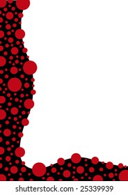 white background with a curved black border on the left and bottom out of many red circles in different sizes. Designed for content to be added