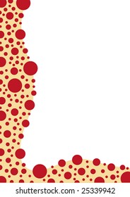 white background with a curved orange border on the left and bottom out of many red circles in different sizes. Designed for content to be added