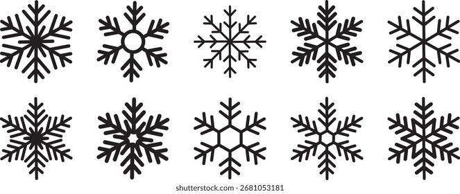 El fondo blanco. Linda Plantilla divertida de invierno de copo de nieve. Conjunto de diseño de Navidades Snowflakes. Copo de nieve blanco Ilustración vectorial. Aislado. Símbolo de signo de forma diferente. Ilustración vectorial. Señal de nieve.