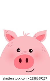 White background with cute pig face. Vector illustration