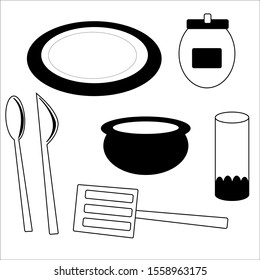 white background cutlery set icon