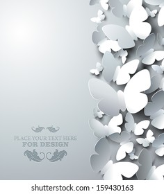 white background with cutout butterflies, vertical composition.