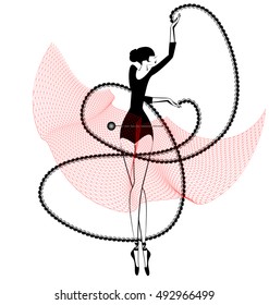white background and dancing black red ballet girl