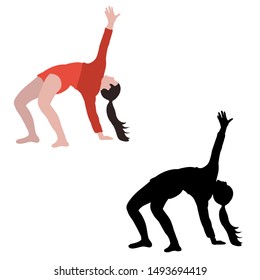 white background, dancing girl, no face, flat style with silhouette