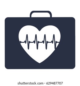 white background with dark blue first aid kit for heart health vector illustration