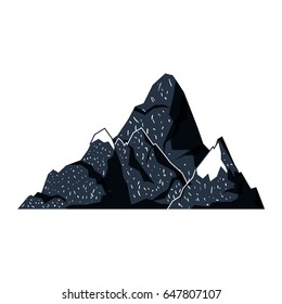 white background with dark blue hand drawn silhouette of hill with peak snowy vector illustration