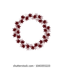 White background with dark red leaves and circle frame