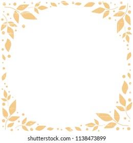 White background decorated with orange leaves and dots in form of circle with texture for decoration, scrapbooking paper, wedding invitation, greeting card, text, frame, family tree, cover