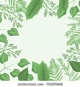 white background with decorative border with leaves and branches