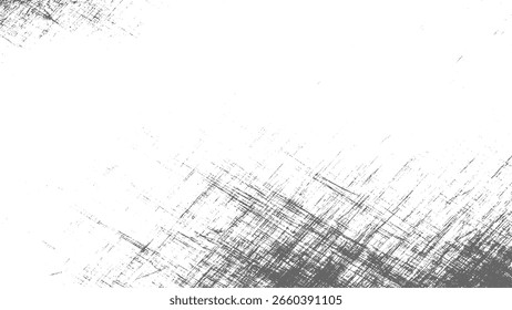 White background with a dense overlay of grey distressed scratch marks and dots.