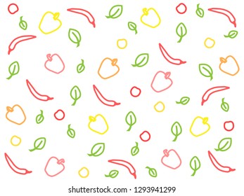 White background with different colored line vegetables and leaves