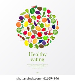 White background with different fruit and vegetables and sample text