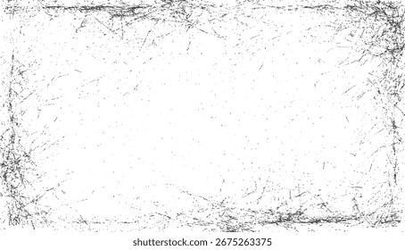 Un fondo blanco con un borde grunge negro afligido y moteadas dispersas.