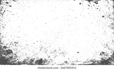 Un fondo blanco con una textura afligida de salpicaduras negras y arañazos alrededor de los bordes.