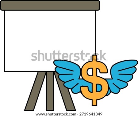 A white background with a dollar sign and a winged dollar sign. The dollar sign is surrounded by wings, which symbolize wealth and prosperity. Concept of financial success and abundance