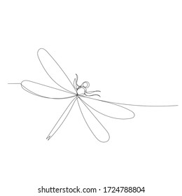 white background, dragonfly continuous line drawing, outline