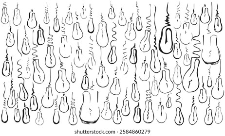 White background with drawn light bulbs, pattern in the form of black light bulbs drawn in ink, abstract black and white background with light bulbs - Powered by Shutterstock - Get 15% off with code: PIKWIZARD15