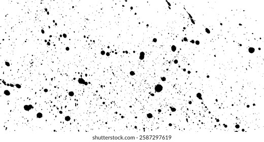 White background with a dusty texture, noisy halftone, black spray paint splashes, ink stains and realistic grunge effect