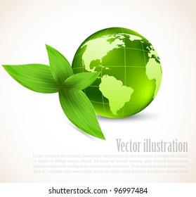 White background with earth and green leaves