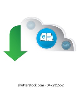 White background with an e-book icon on a cloud