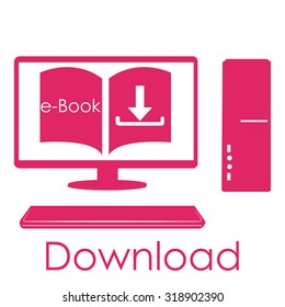 White background with an e-book icon. Vector illustration
