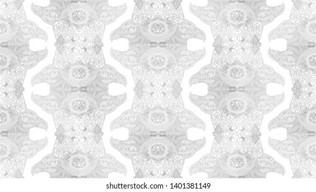 White background with ethniv ornament and eagles. Seamless texture