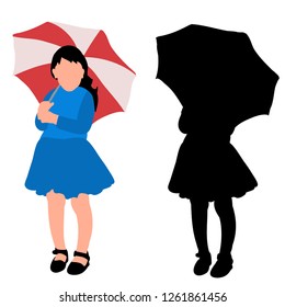 white background, faceless child girl with an umbrella