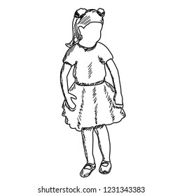 white background, faceless child sketch, lines