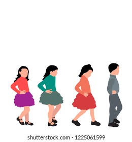 white background, faceless little girl flat style, coming