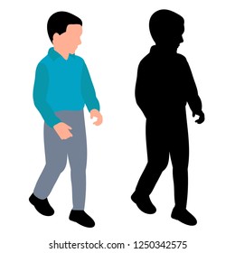 white background, faceless silhouette boy walking