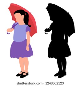 white background faceless silhouette little girl with umbrella