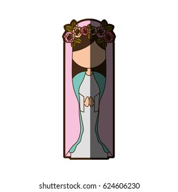white background of faceless virgin with crown of roses and pink mantle with half shadow vector illustration