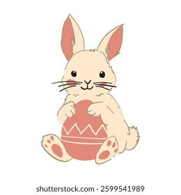 White background featuring a bunny holding a pink egg with a zigzag pattern, perfect for Easter-themed crafts and decor.