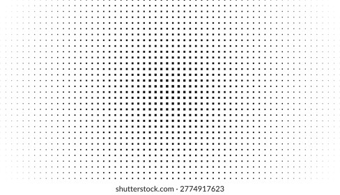A white background filled with a gradient of black squares, denser in the center and fading...