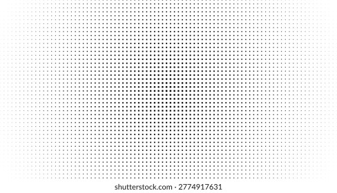A white background filled with a gradient of black squares, denser in the center and fading...