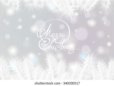 White background with fir-tree branches an inscription Merry Christmas
